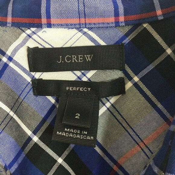 J Crew Perfect Plaid Blue Long Sleeve Button Blouse Top Womens Sz 2 - Picture 3 of 5